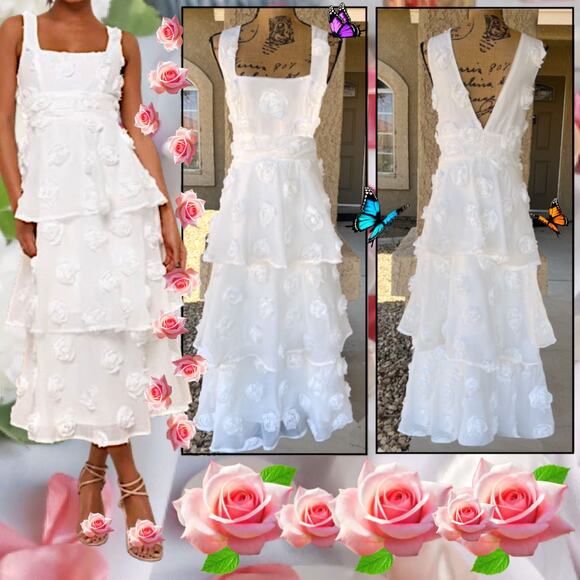 Lulus White Sleeveless Tiered Exceptional Entrance Rosette Midi Dress Size L - Picture 1 of 9